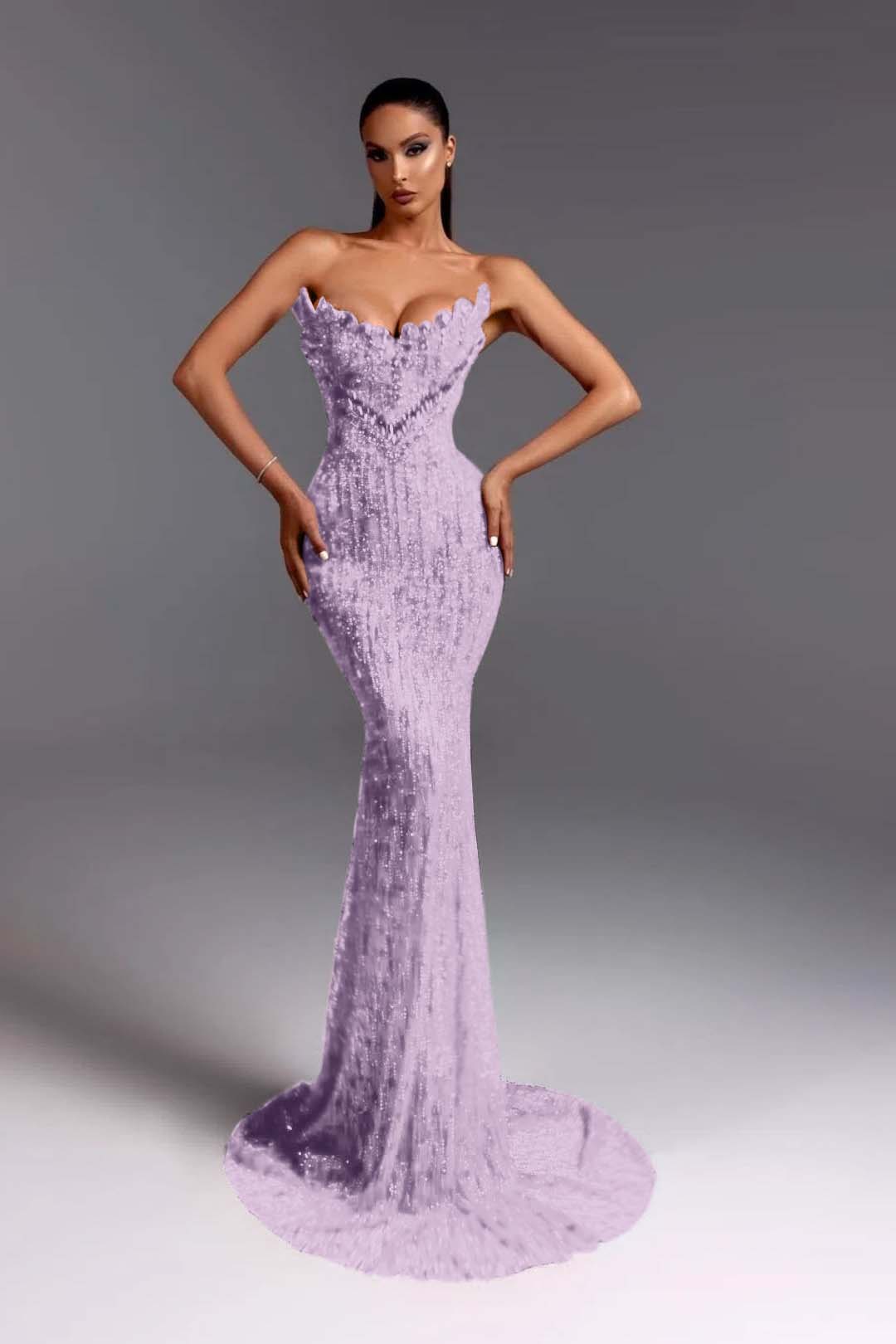 Hidais Strapless Sleeveless Long Mermaid Prom Dress With Beading Sequins