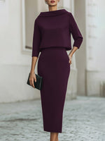 Boat Neck Long Sleeve Mermaid Tea-Length Wedding guest Dress