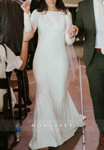 Simple Long Sleeves Satin Floor-Length Pleated Trumpet Wedding Dress