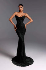 Hidais Strapless Sleeveless Long Mermaid Prom Dress With Beading Sequins