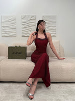 Sexy Red Halter Beaded Sequins Sparkle Sleeveless Mermaid Ankle-Length Evening Dress