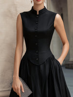 Sleeveless Buttoned Waist-Defined Midi Dress