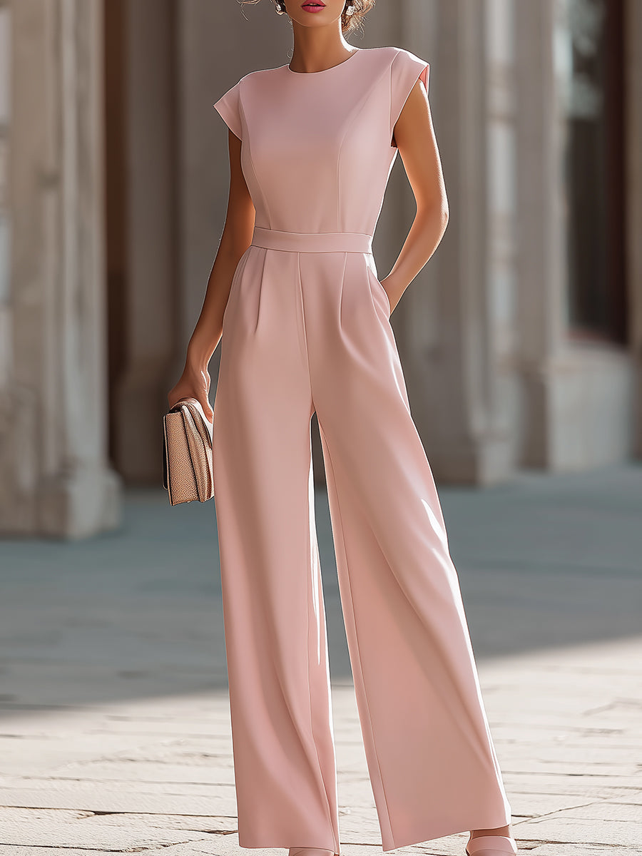 Blush Structured Wide-Leg Jumpsuit
