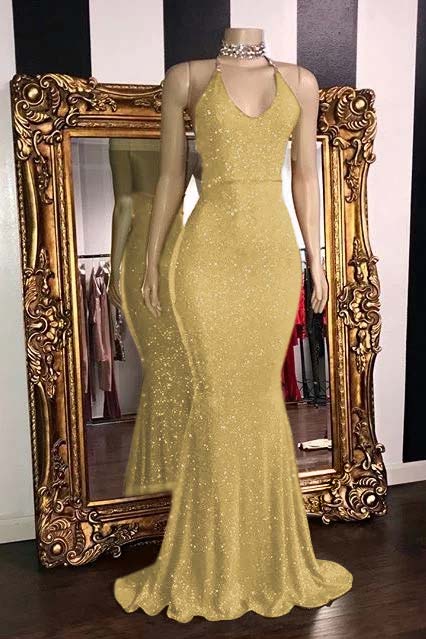 Hidais Glamorous Halter Neck Mermaid Sleeveless Red Long Prom Dress With Sequins