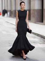 Sleeveless Ruched Mermaid Hem Midi Dress