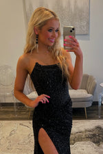 Mermaid Scoop Neck Black Sequins Prom Dress with Beading