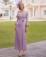 Chic Sheath Long Sleeves V-Neck Guest Mother Formal Dress for Wedding