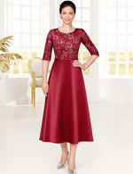 Applique 3/4 Sleeve A-Line Tea-Length Evening Dress
