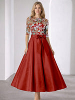 Flowers Floral Print Half Sleeve A-Line Ankle-Length Evening Dress