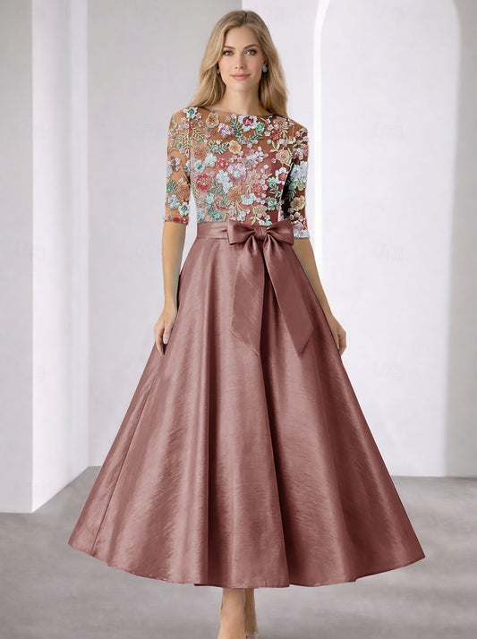 Flowers Floral Print Half Sleeve A-Line Ankle-Length Evening Dress