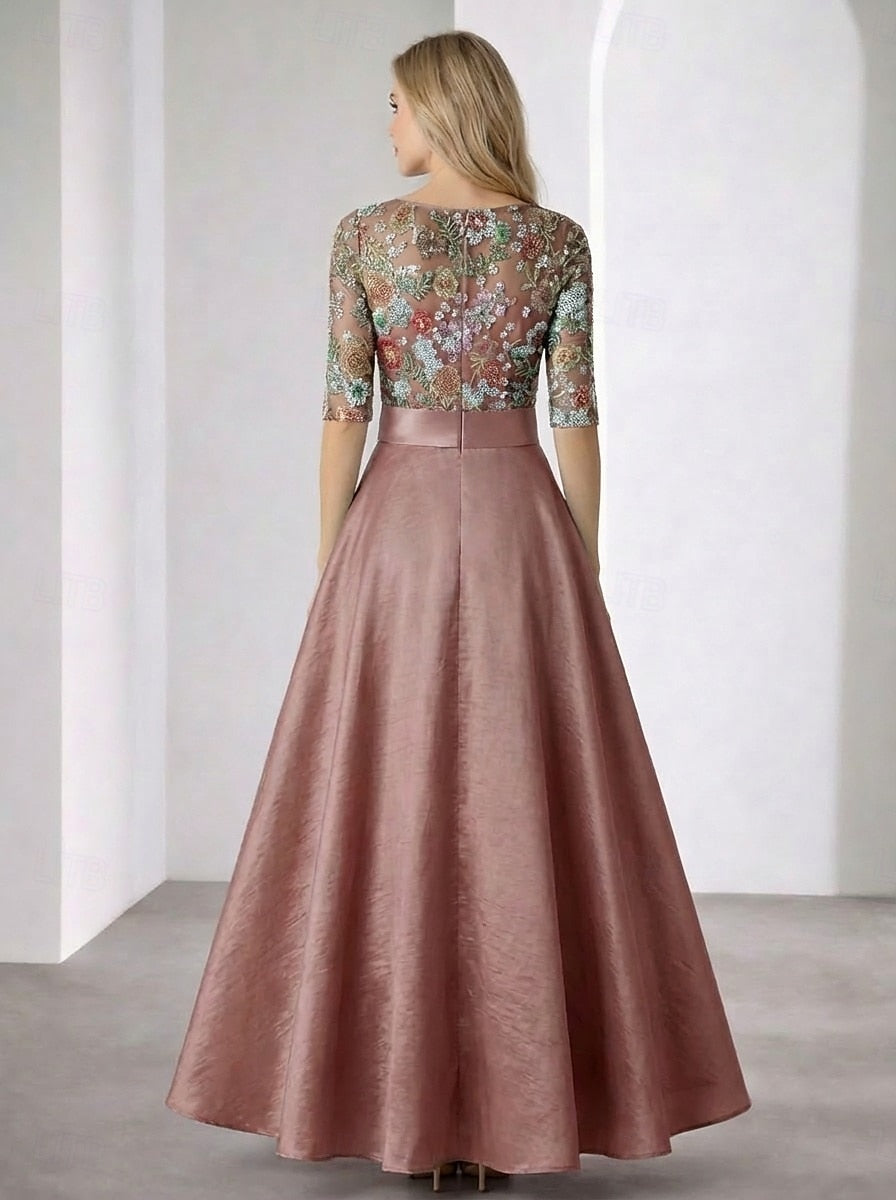 Flowers Floral Print Half Sleeve A-Line Ankle-Length Evening Dress