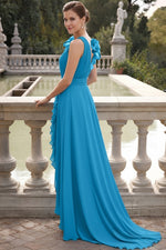 V-Neck Sleeveless Ruffles A-Line Floor-Length Evening Dress