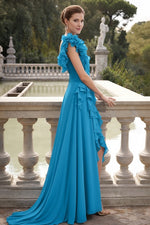 V-Neck Sleeveless Ruffles A-Line Floor-Length Evening Dress