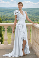 V-Neck Sleeveless Ruffles A-Line Floor-Length Evening Dress