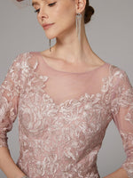 Applique 3/4 Sleeve A-Line Tulle Elegant Formal Women Evening Dress