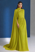 A-Line Floor Length Ball Gown with Cape Evening Gown Shwal