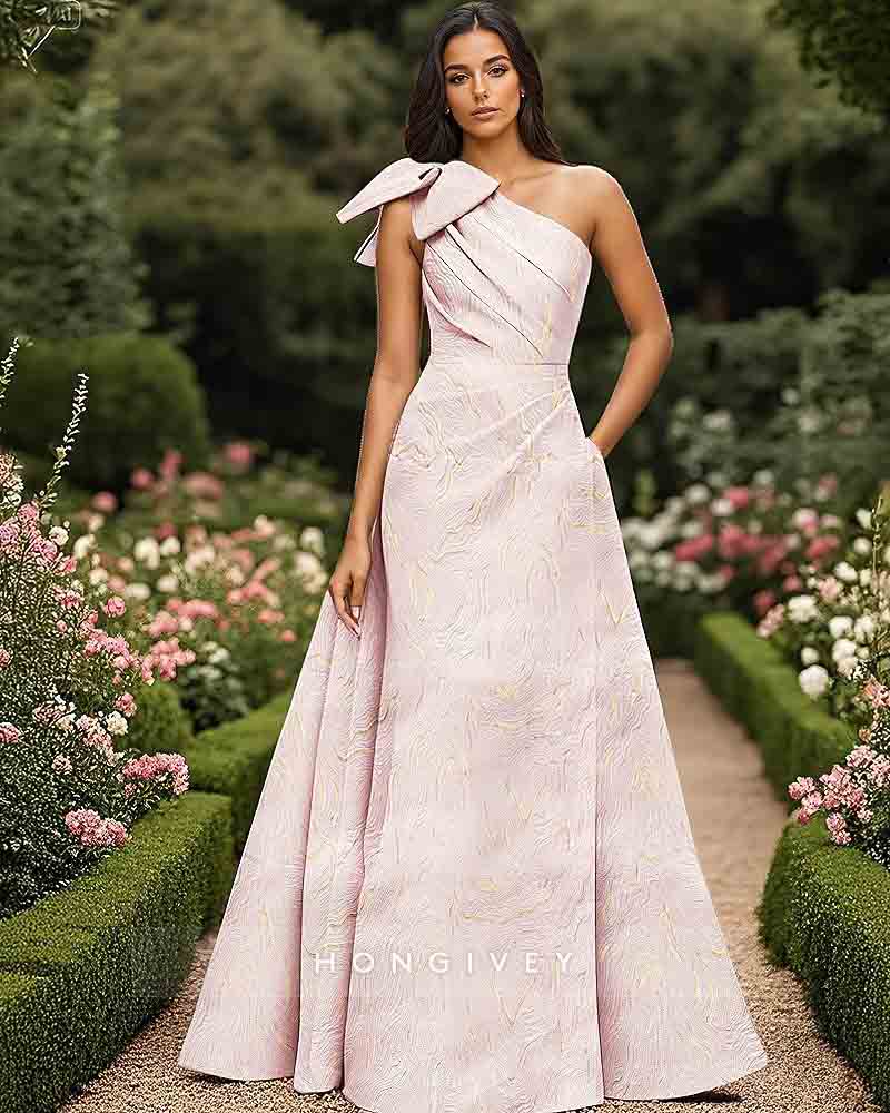 Blue One Shoulder A-line Bows Evening Dress