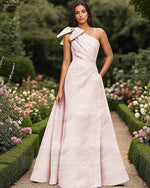 Blue One Shoulder A-line Bows Evening Dress