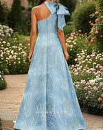 Blue One Shoulder A-line Bows Evening Dress