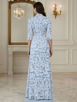 High Neck 3/4 Sleeve Flowers Floral Print Mermaid Evening Dress