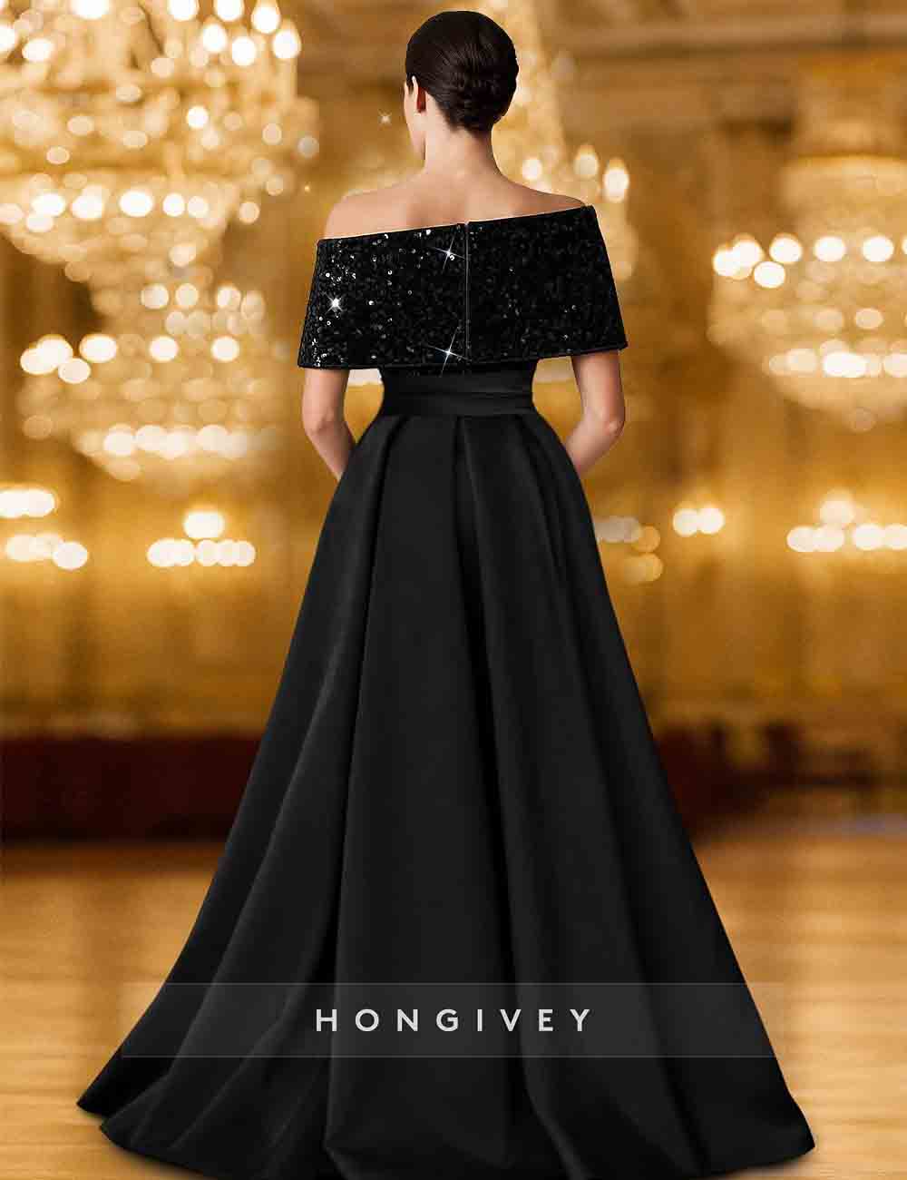 A-Line Slit Seqnuins Off the Shoulder Evening Dress