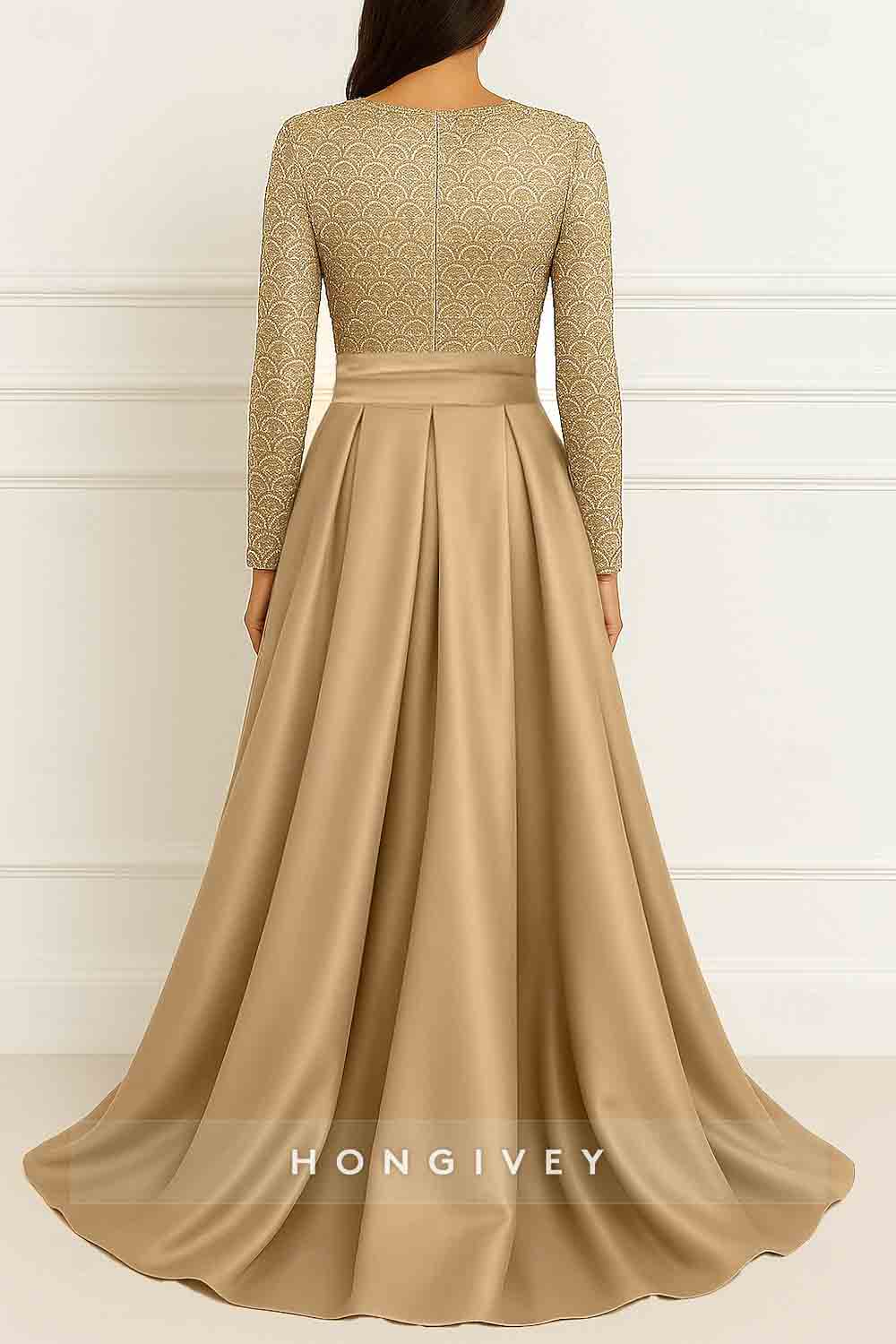 Zipper Floor-Length A-line Evening Gown Sequined Long Sleeve