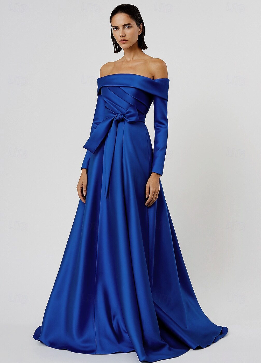 Off the Shoulder A-Line Foor-Length Long Sleeve Formal Evening Dress