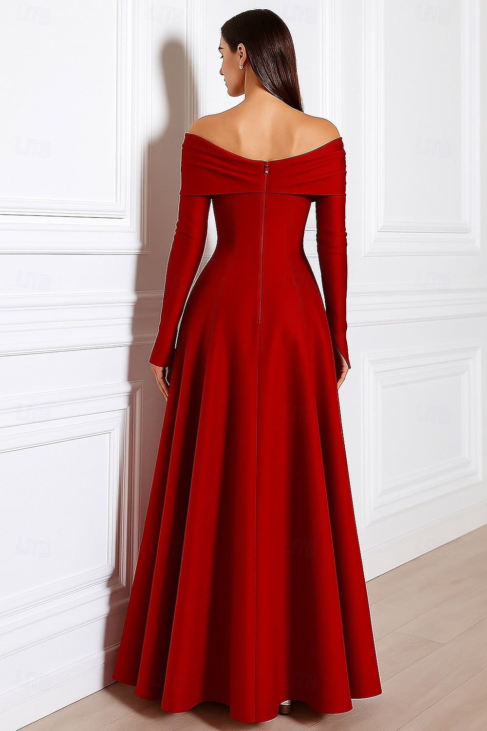 Elegant Off the Shoulder Long Sleeve A-Line Evening Dress