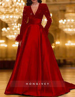 Sequins V-Neck Long Sleeve A-Line Evening Dress