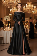 A-Line Side Slit Off the Shoulder Long Sleeve Formal Evening Dress