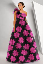 Fashion One Shoulder Flowers Floral Print Ruched A-Line Sleeveless Evening Dress