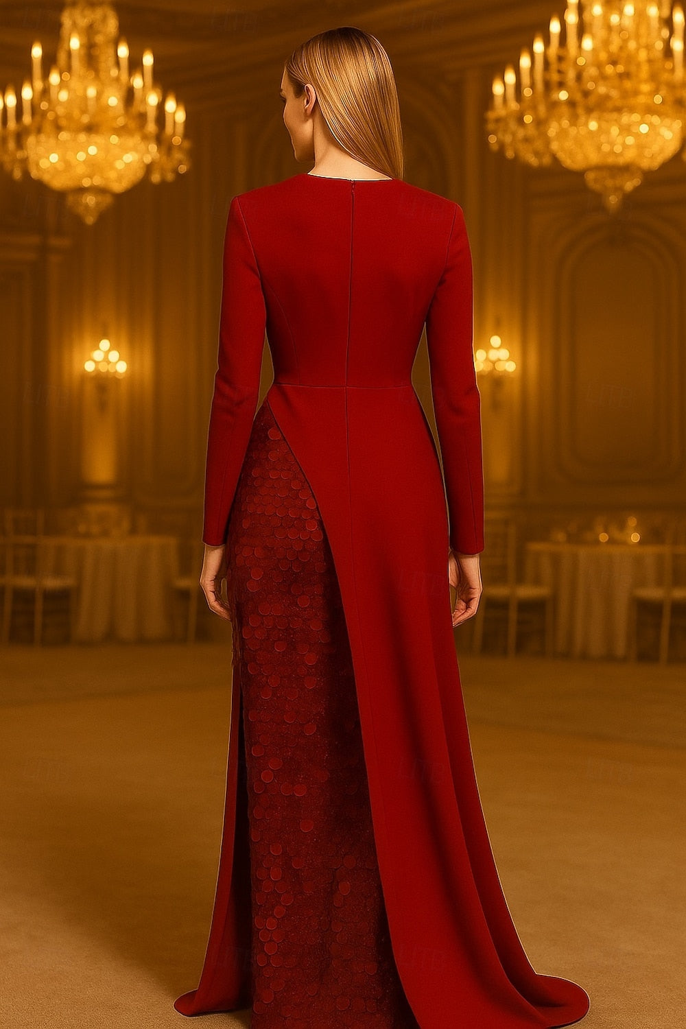 Long Sleeve Sequins Sparkle Mermaid Side Slit Button Eevning Dress