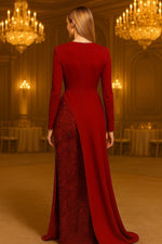 Long Sleeve Sequins Sparkle Mermaid Side Slit Button Eevning Dress