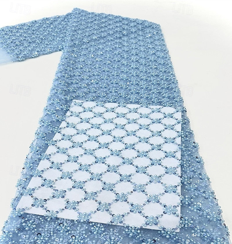 Luxury Beaded V-Neck 3/4 Sleeve Mermaid Sparkle Evening Dress