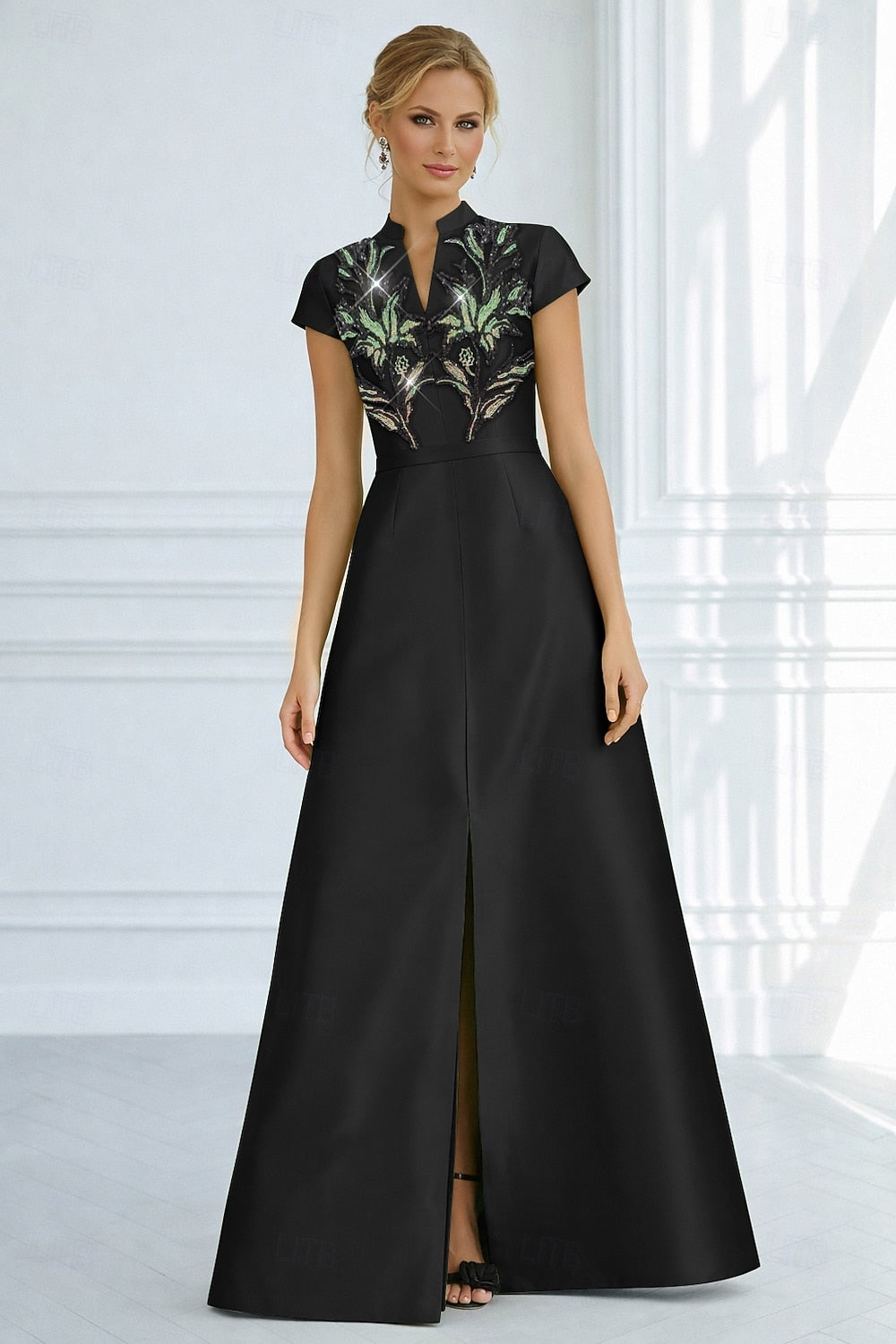 Sequins Sparkle Applique Evening Gown A-Line Mother of the Bride Dress