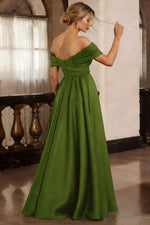 Green Off the Shoulder Sleeveless A-Line Evening Dress