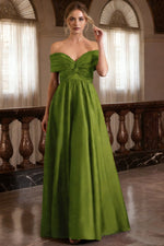 Green Off the Shoulder Sleeveless A-Line Evening Dress