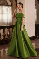 Green Off the Shoulder Sleeveless A-Line Evening Dress