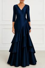 V-Neck 3/4 Sleeve Mermaid Backless Evening Gown Mother of the Bride Dress