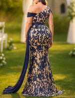 Aplique One Shoulder Mermaid Floor-Length Evening Dress Women Flowers