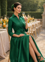 3/4 Sleeve Flowers A-Line Side Slit Flowers Evening Dress