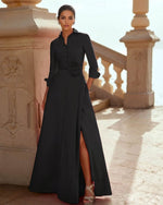 3/4 Sleeve Flowers A-Line Side Slit Flowers Evening Dress