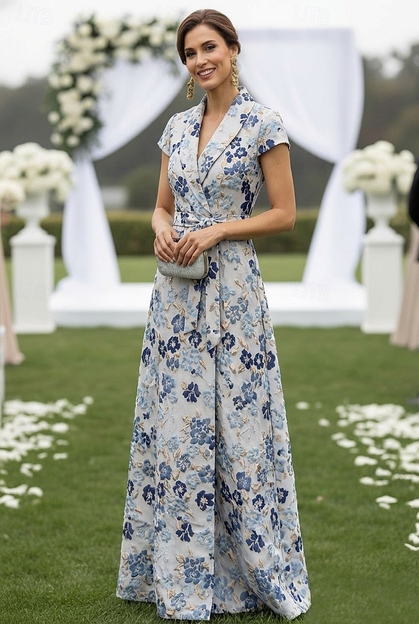 Sleeveless V-Neck Flowers Floral Print A-Line Evening Dress