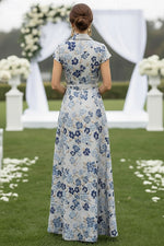 Sleeveless V-Neck Flowers Floral Print A-Line Evening Dress