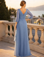 V-Neck Long Sleeve Mermaid Beaded Evening Dress Floor-Length