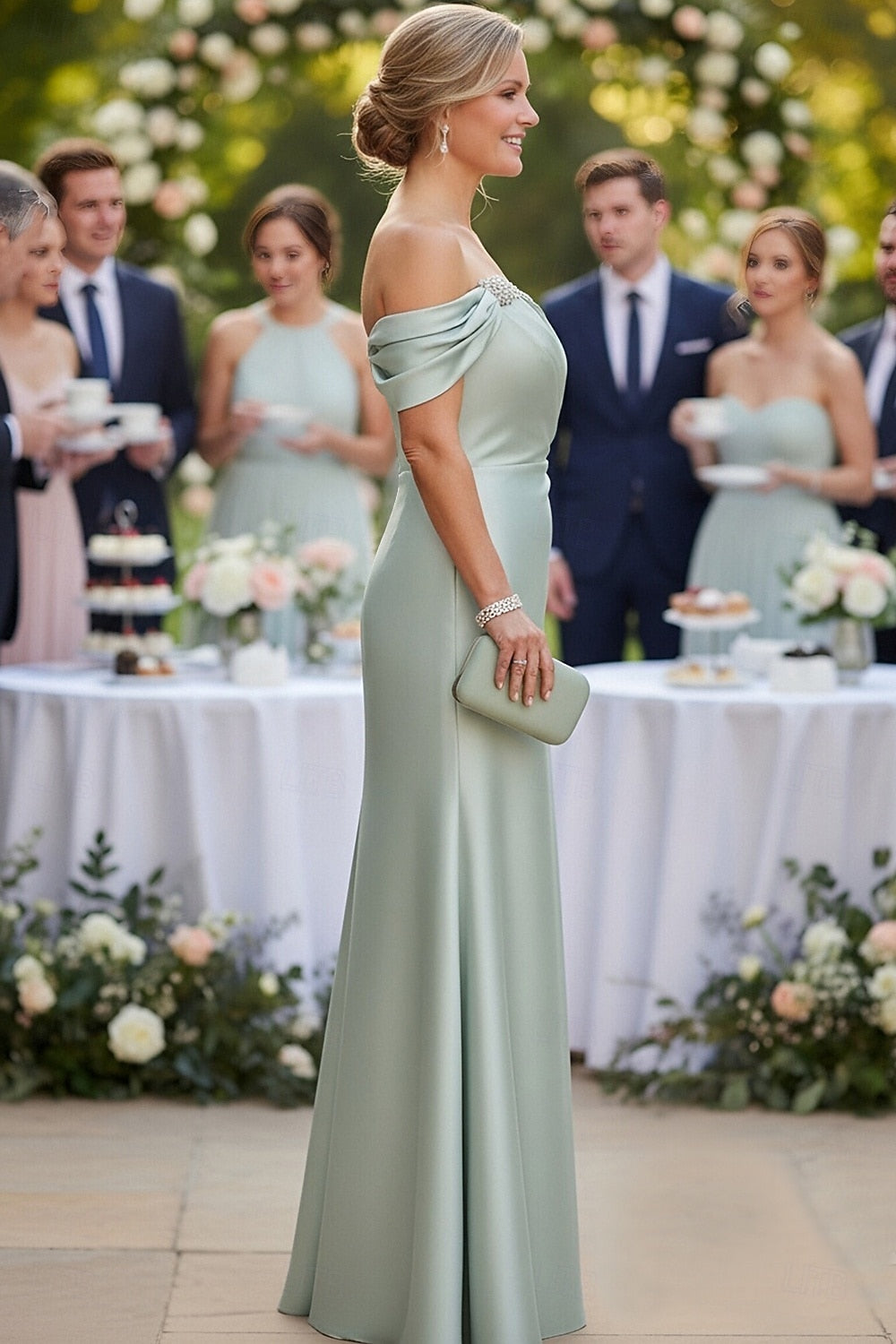 Green Off the Shoulder Sleeveless Mermaid Evening Dress