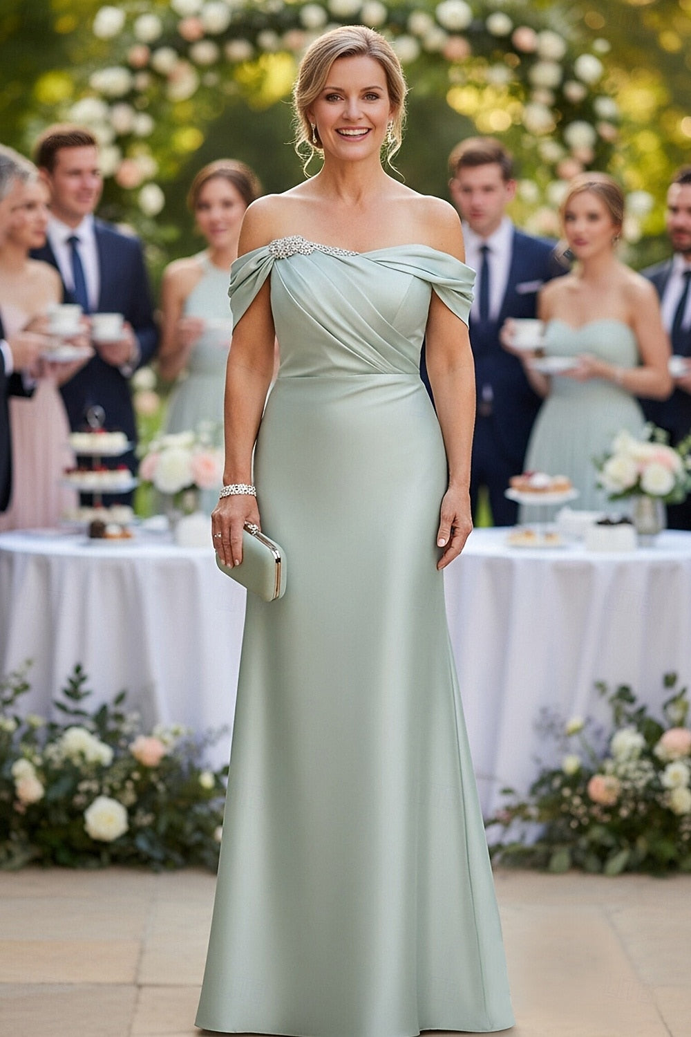 Green Off the Shoulder Sleeveless Mermaid Evening Dress