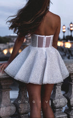 H2174 - Glitter Tulle A-Line Sweetheart Strapless Party/Homecoming Dress