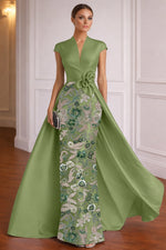 V-Neck Sleeveless Flowers Floral Print Mermaid Court Train Evening Dress