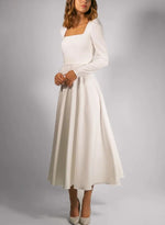 Square Neck Long Sleeve A-Line Ankle-Length Wedding Dress